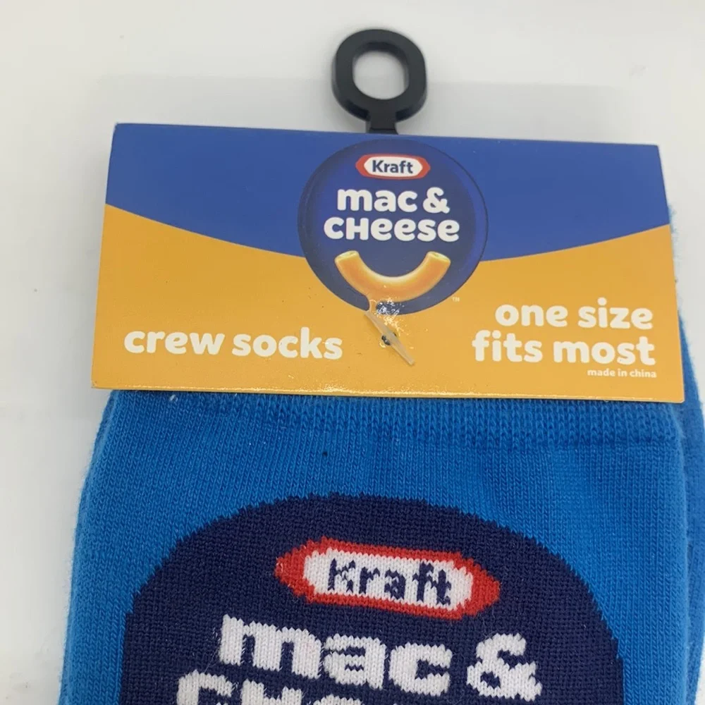 Kraft Mac & Cheese NWT Crew Socks Blue Multi One Size Fits Most Fun Theme